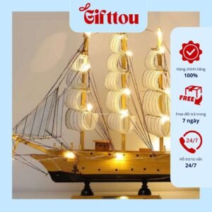 Thuyền buồm gỗ mô hình có đèn Led ánh sáng đặc sắc – Decor, trang trí nhà cửa