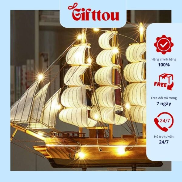 Thuyền buồm gỗ mô hình có đèn Led ánh sáng đặc sắc – Decor, trang trí nhà cửa