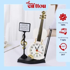 [Hàng Sẵn] Đồng hồ báo thức để bàn hình cây đàn violin sáng tạo đồng hồ để bàn decor Gonaments – Cam