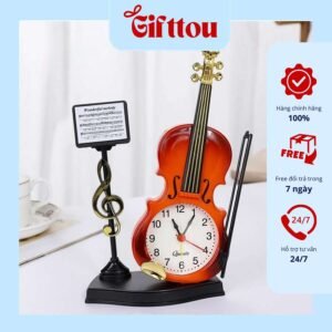 [Hàng Sẵn] Đồng hồ báo thức để bàn hình cây đàn violin sáng tạo đồng hồ để bàn decor Gonaments – Trắng